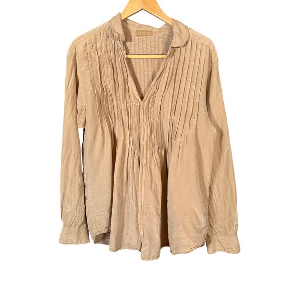CP Shades Tops - CP Shades | Tan Lightweight Cotton Silk Tunic Top with Roll Tab Sleeves | Medium